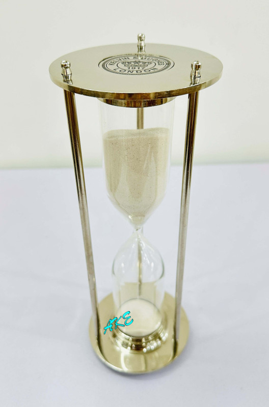 Avni 7 Inches Brass Sand Timer 5 Minute Hourglass Timer Clock with White Sand Analog Kitchen Timer