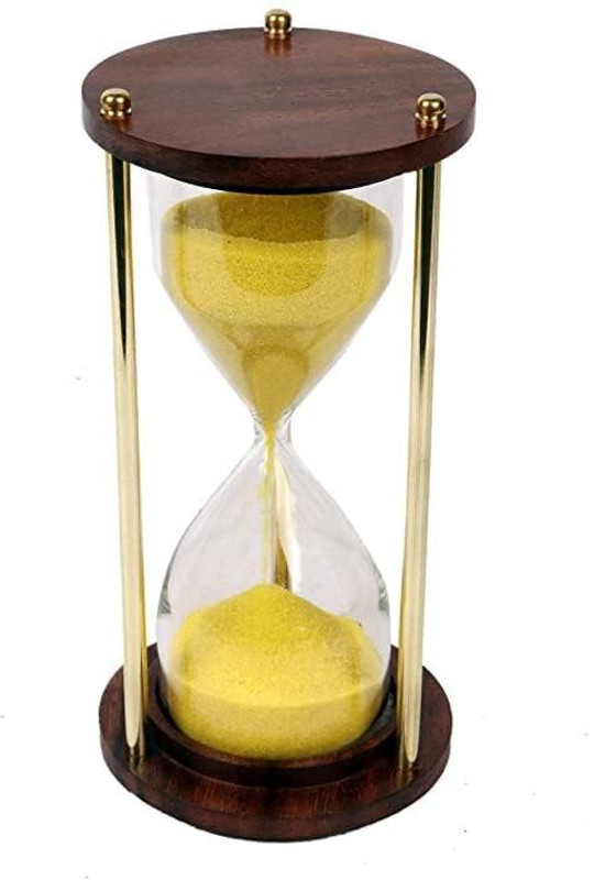 Nikki Wooden Brass 5 Minute Hourglass Sand Timer Yellow for Home, Kitchen Analog Kitchen Timer