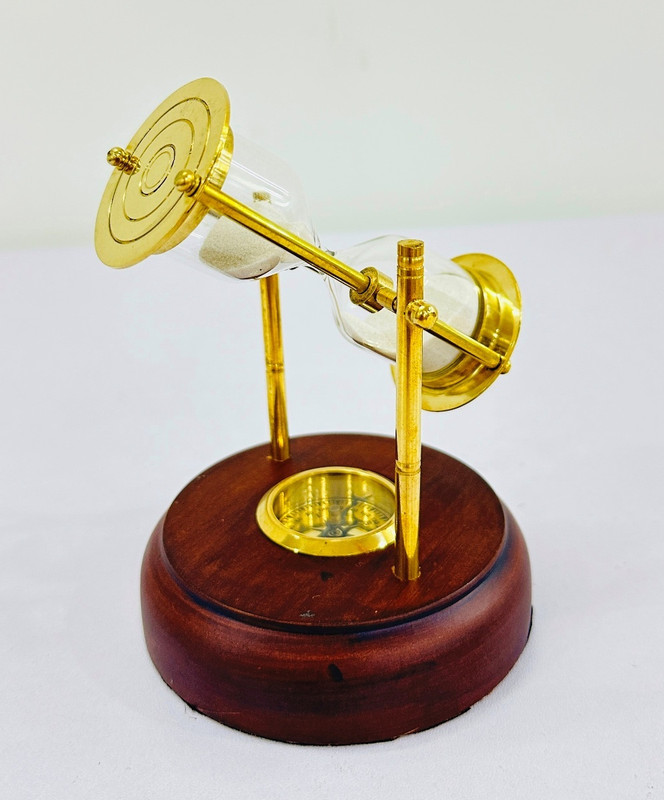 Avni 6 In Brass Sand Timer Wood Base With Compass Nautical, Hanging Sand Clock 2 Min Analog Kitchen Timer