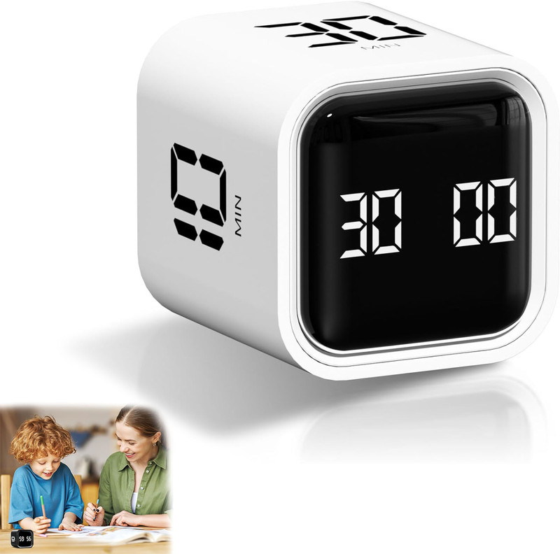 TAUDI Rotating Pomodoro Timer Cube Adjustable Sound Alarm for Work Study Kitchen Sleep Digital Kitchen Timer