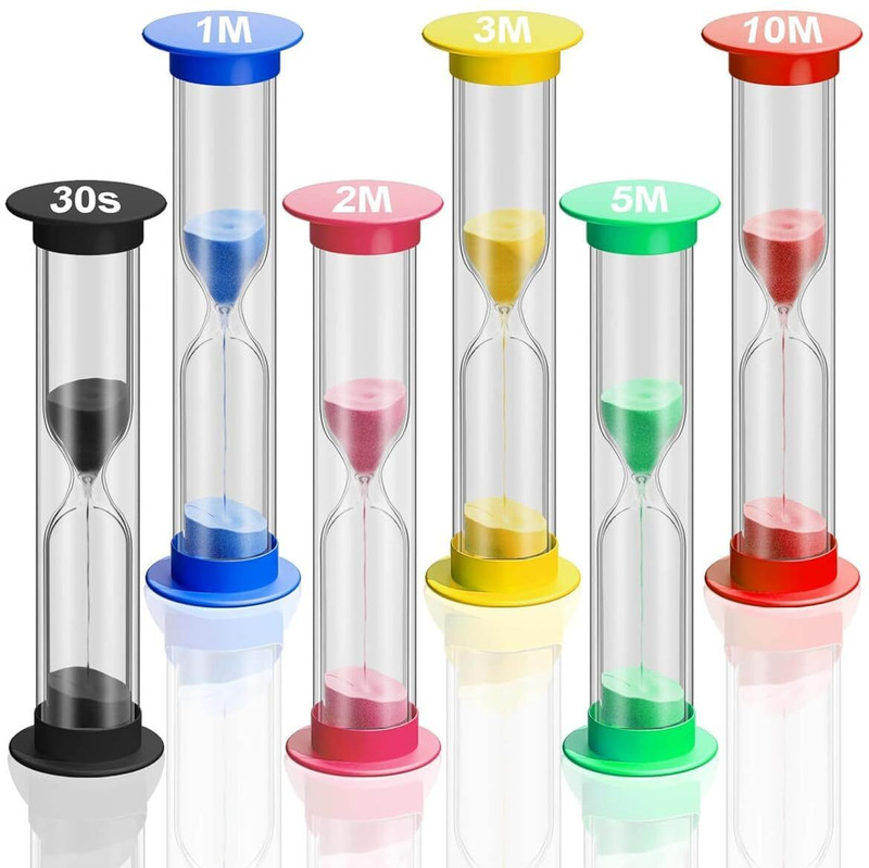 WOLBLIX Small Hourglass Set of 6 for Classroom, Game, Home, Office Analog Kitchen Timer