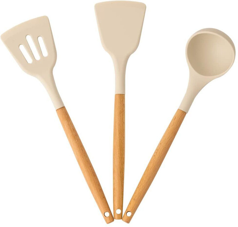 Zroof Silicone for Kitchen, Tools Set of 3 Wooden Spatula(Pack of 1)