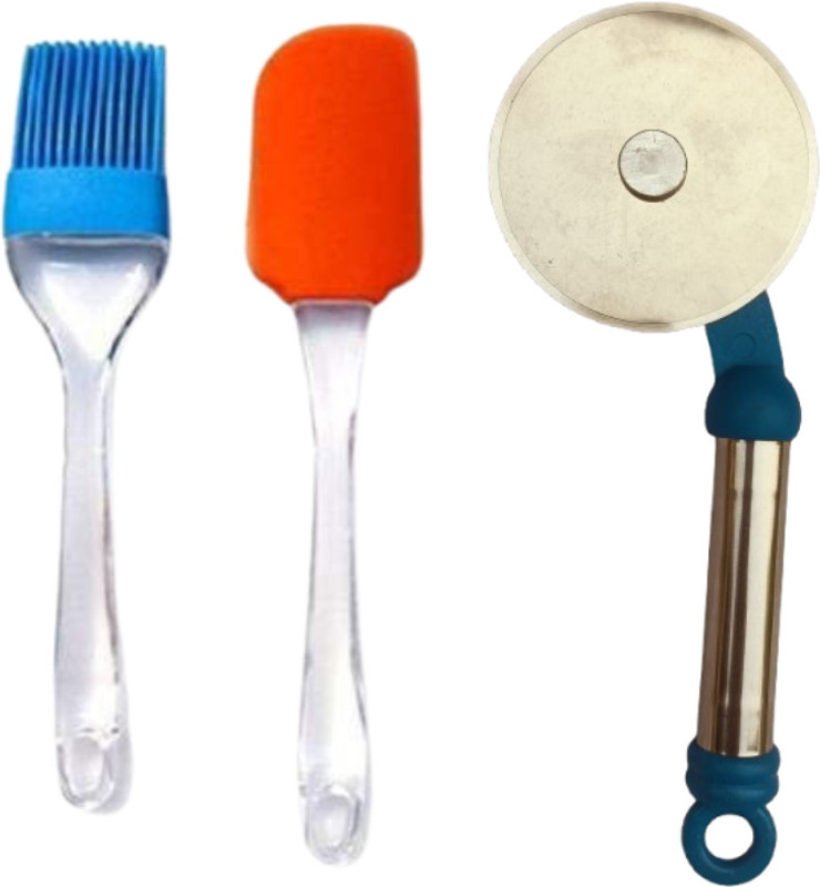 Kamview Combo of Stainless Steel Whisk, Spatula Brush set and pizza cutter Kitchen Tool Set(Multicolor, Spatula, Cutter, Whisk, Brush)