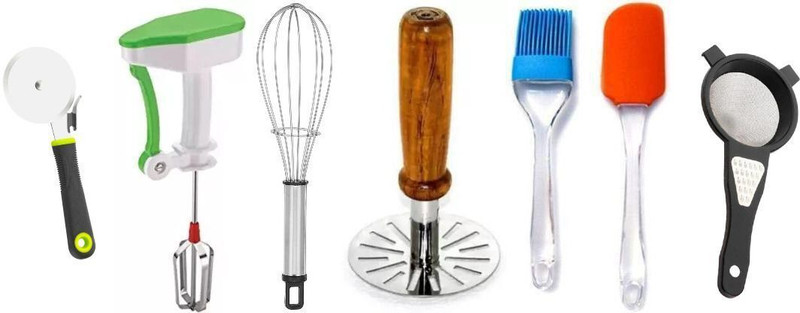 Flipkart SmartBuy All You Need Is Combo Of 7 Kitchen Tool Set(Multicolor, Blender, Brush, Cutter, Masher, Spatula, Strainer, Whisk)