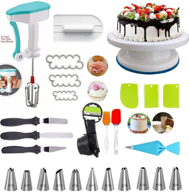 Axtella cake baking material.Nozzle Set,Measuring Cups and Spoons,Silicon Brush Spatula Kitchen Tool Set(Multicolor, Baking Tools, Knife, Brush, Spatula, Cutter, Rolling Board)