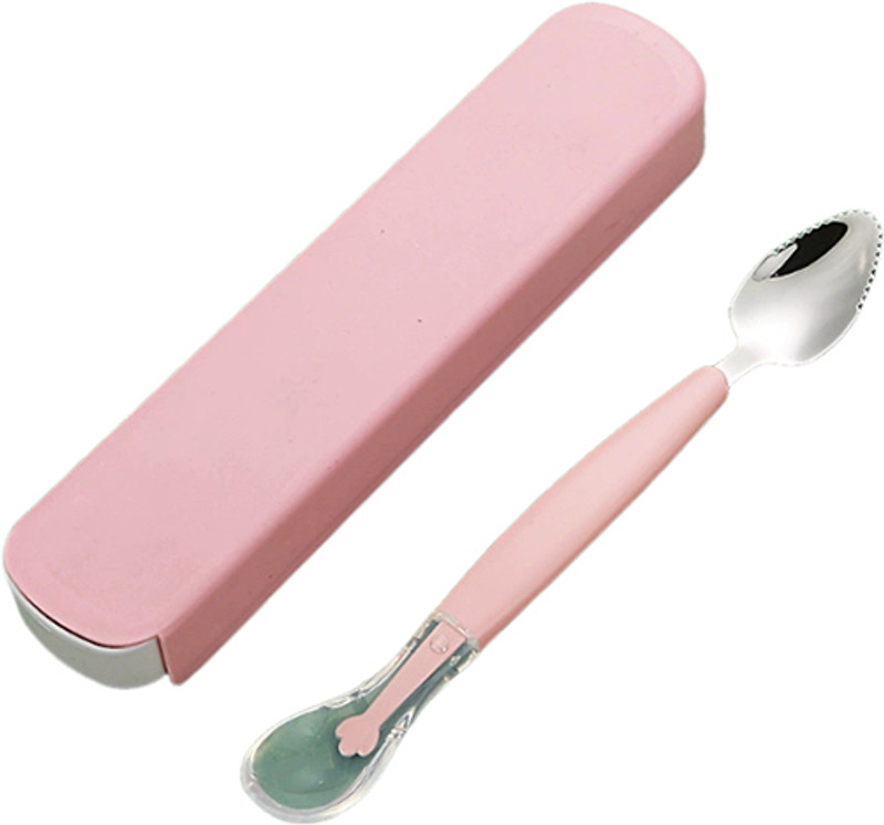 Zibuyu Silicone Baby Feeding Spoon and Puree Spoon 2 in 1 Dual Head Design with Case  - Silicone(Pink)