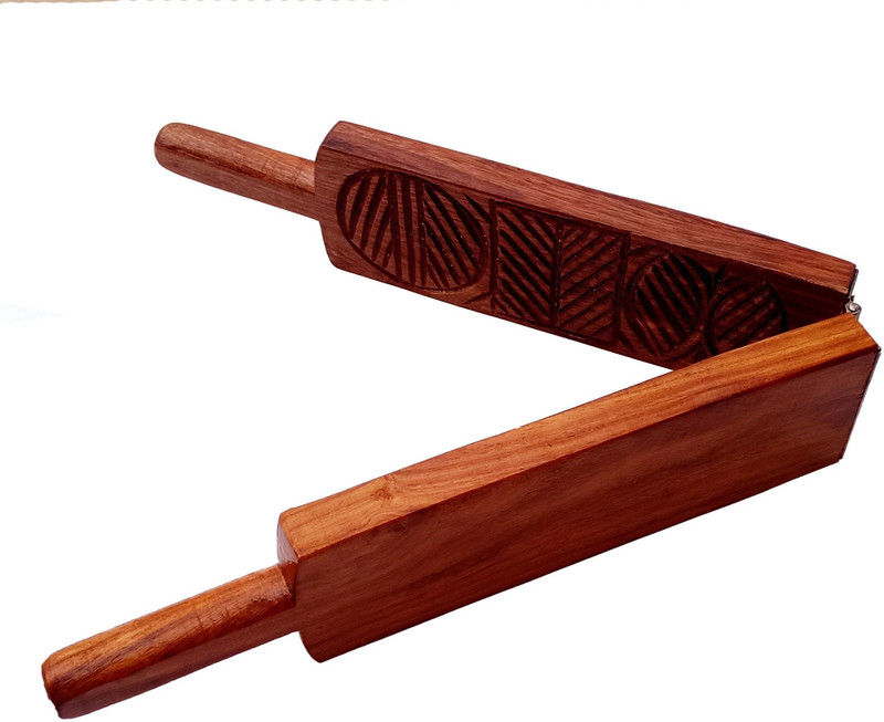 Hutson Handmade Pure Sheesham Wood Thekua & Khajoor Mould | Folding 2-in-1 Sancha Kitchen Tool Set(Folding-3-Inch Wide, Baking Tools)