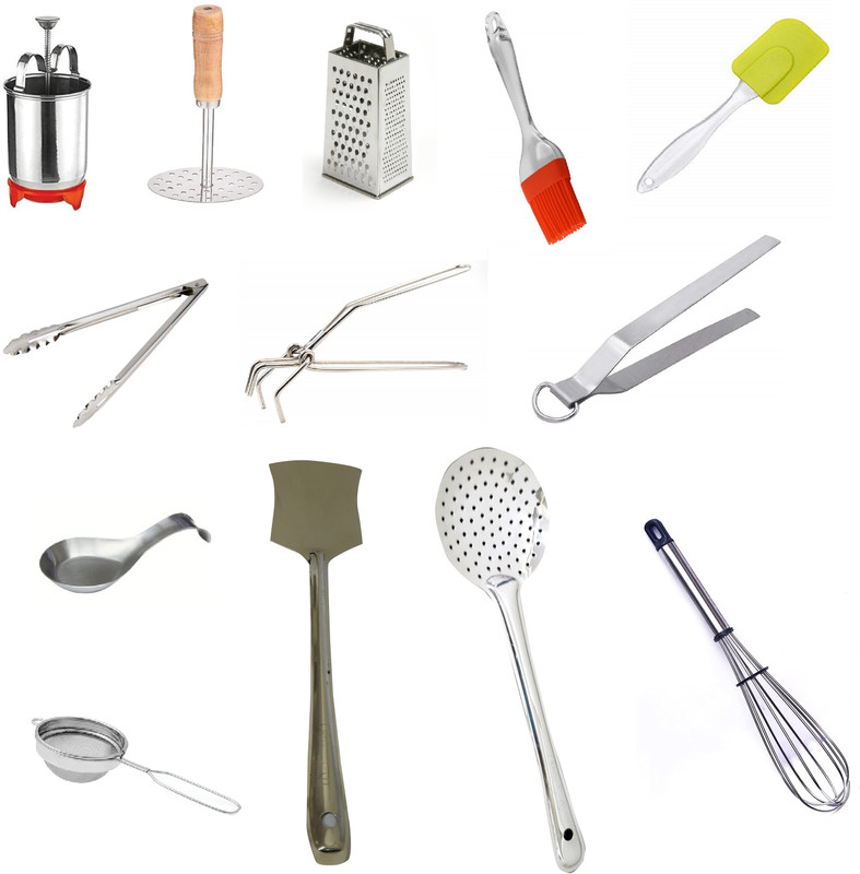 Dynore 13 in 1 Perfect Kitchen Tool combo Set Kitchen Tool Set(Silver, Whisk, Tong, Strainer, Spatula, Masher, Grater, Cooking Spoon, Brush, Baking Tools)