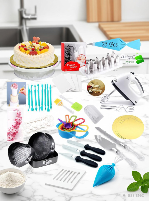 Unique Impex cake baking set beater / cake making materials combo set with blender - 1 Baking Comb(Plastic Pack of 15)