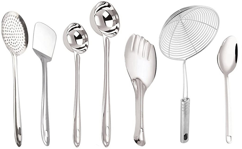 Eagean Stainless Steel Cooking and Serving Spoon Spatula, Set of 7 Kitchen Tool Set(Silver, Cooking Spoon)