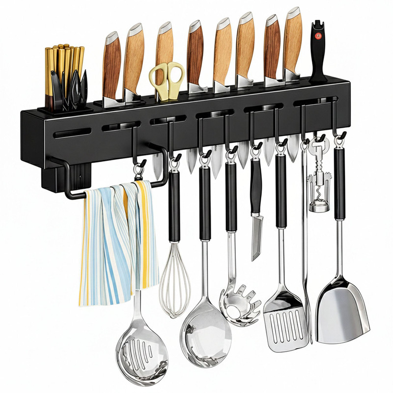 XENUS modern kitchen accessories plastic knife holder rack container storage box stand Kitchen Tool Set(Black, Knife)