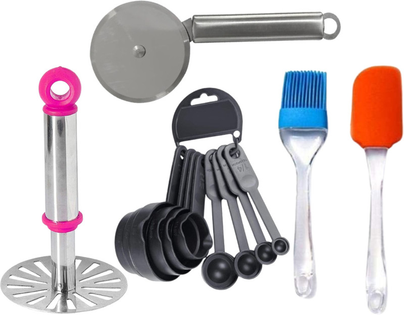 Releena Combo of Pizza cutter, Measuring spoon set and Spatula Brush Set Kitchen Tool Set(Multicolor, Spatula, Baking Tools, Cutter, Brush)