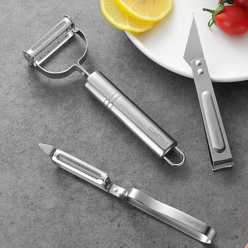 Eopzo 3 in 1 Multifunctional Durable Razor Sharp Cutter Slicer Vegetable Julienne Kitchen Tool Set(steel, Peeler)