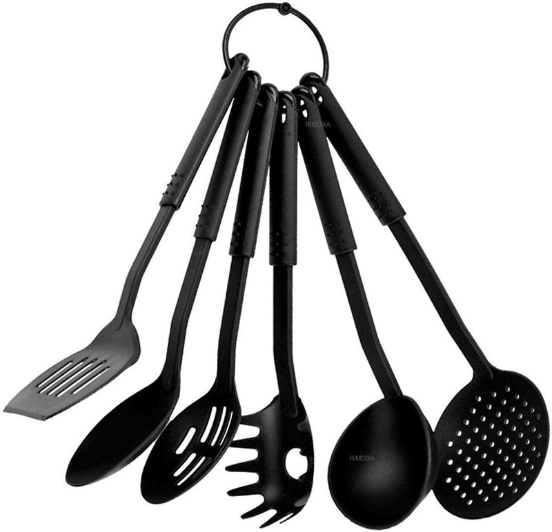 baalshree upharshree 6 Pcs Kitchen Tool Set Nylon Heat-Resistant Nonstick Kitchen Serving Utensil Tools Black Kitchen Tool Set(Black, Spatula, Cooking Spoon, Baking Tools, Masher)