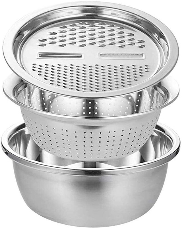 Prime Avtar 3 in 1 graters & slicer, bowl with strainer piller and greater stainless steel Strainer(Silver Pack of 1)