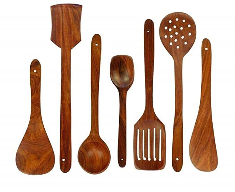APEX ARTS Includes Kitchen and Cooking Spoon Wooden Ladle(Brown, Pack of 7)