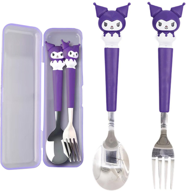 maycreate Kuromi Kids Spoon and Fork Set with Storage Case 2 Piece Utensils for Lunch Box Kitchen Tool Set(Purple, Cooking Spoon)