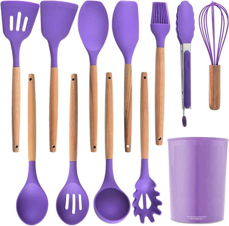 DnD Enterprise multicolors Silicone Kitchen Utensils Spatula Spoon Set12 Pcs Kitchen Tool Set(Multicolor, Cooking Spoon, Brush, Tong, Ladle, Whisk, Spatula)