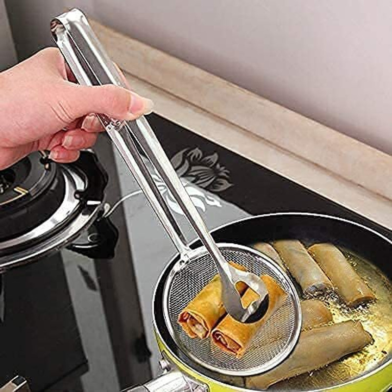 KHANDIYA Multifunctional Kitchen Utensil for Frying Filter Spoon Snack Strainer with Clip 0 cm Utility Tongs(Pack of 1)