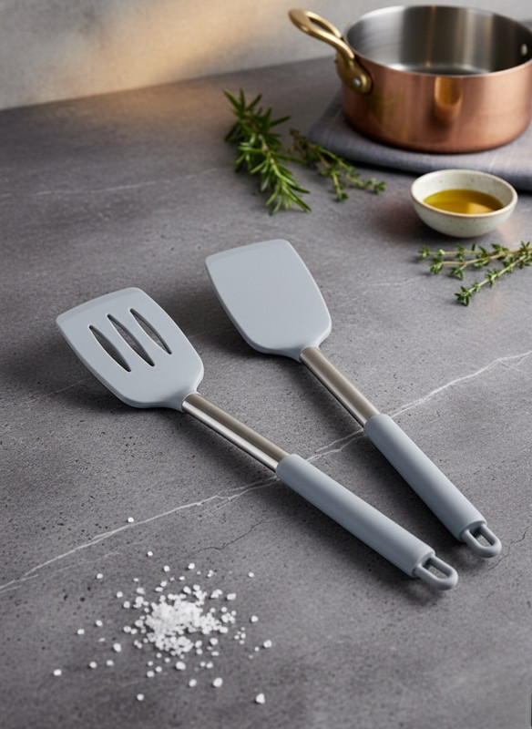 ZUCLLIN 2 Pc Silicone Kitchen Spatula Set Heat Resistant Non Stick Turner Kitchen Tool Set(Grey, Spatula)