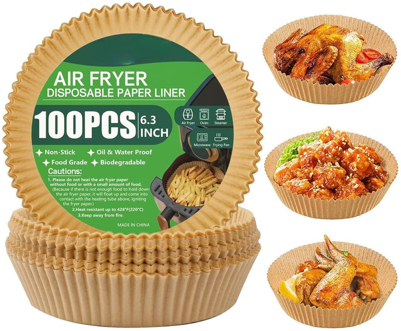 Kemiv Air Fryer Disposable Paper Liner | 100Pcs, 8 inch Round Paper Fits Air Fryer(500 ml)