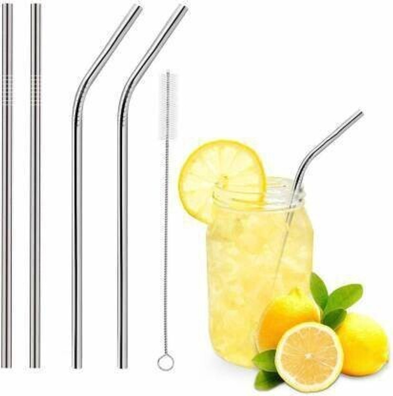 ASHGUJ Bendable Drinking Straw, Stainless Steel Straws for Drinking with Brushes Stainless Steel Table Spoon Set(Pack of 5)
