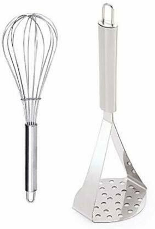 LUMZIA Combo of Potato Masher with Stainless Steel Egg Beater Stainless Steel Cage Whisk(Pack of 2)
