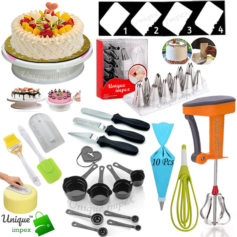 Unique Impex - cake baking set combo (All Product Reusable & Washable) Kitchen Tool Set(Multicolor, Slicer, Spatula, Brush, Knife)