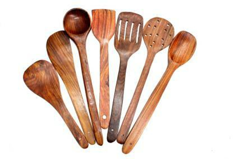 craftssrw CRAFTSSRW Handmade Wooden Non-Stick Serving and Cooking Spoon Kitchen Tools Utensil, Antique Natural polish wooden spoon set Set of 4 Wooden Cutlery Set(Pack of 4)
