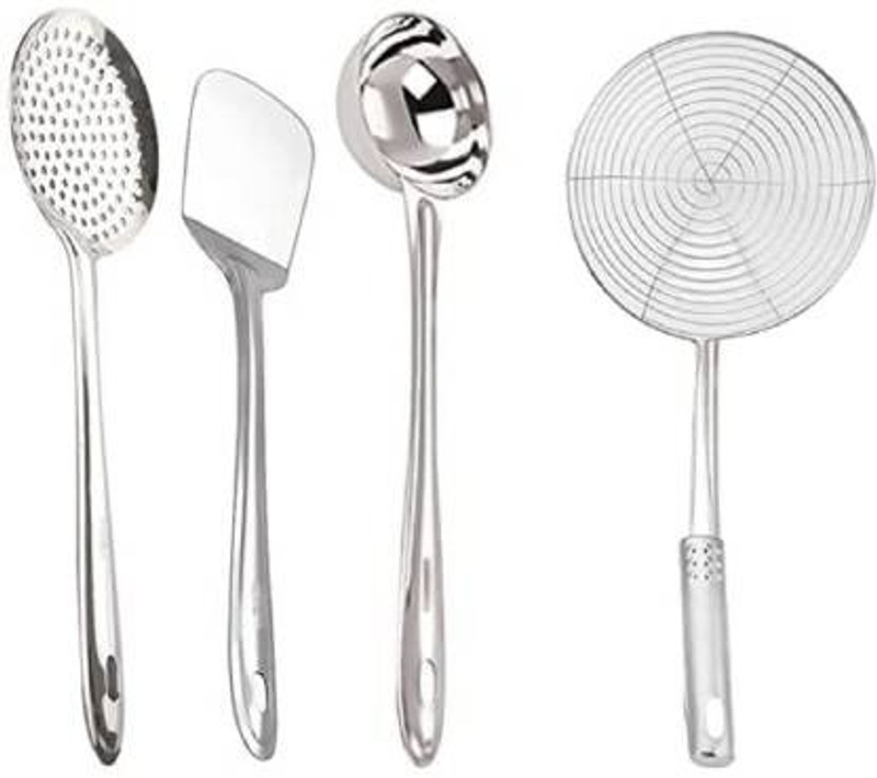 Bekner Stainless Steel Cooking and Serving Ladle Kitchen Tool Set Kitchen Tool Set(Skimmer, Ladle, Spatula, Strainer)