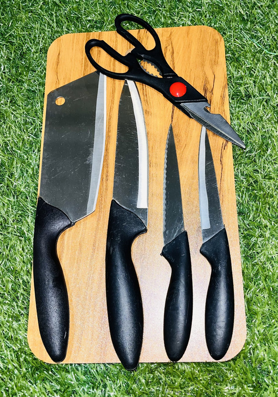 R K ENTERPRISE Knife set SS with Chopping Board, Knife set 4, scissor and Wooden Chopping Block Kitchen Tool Set(Multicolor, Chopper, Cutting Board, Cutter, Knife, Scissor)