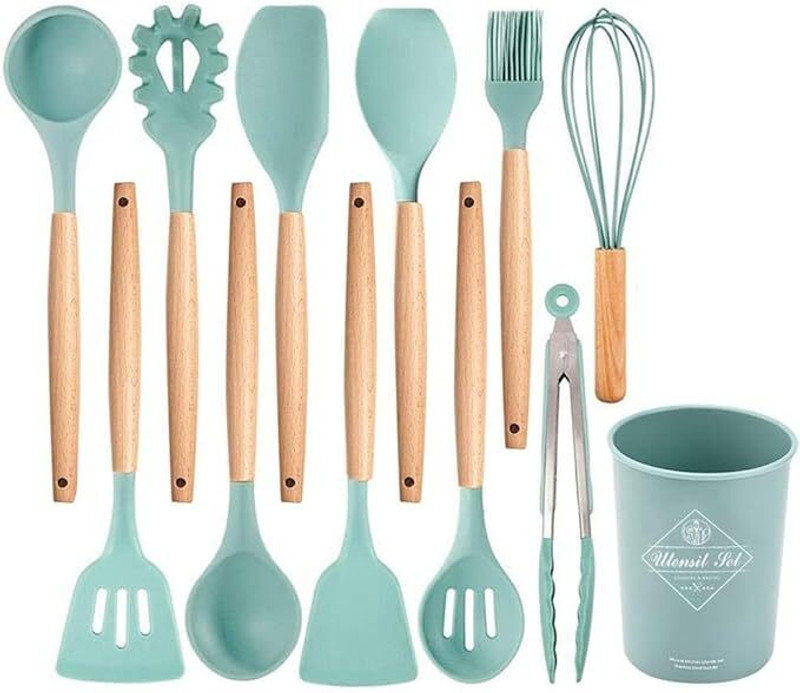 ZEQON Green Color Silicone Kitchen Spatula and Utensils Spoon Set Non-Stick Set Non-Stick Spatula(Pack of 12)
