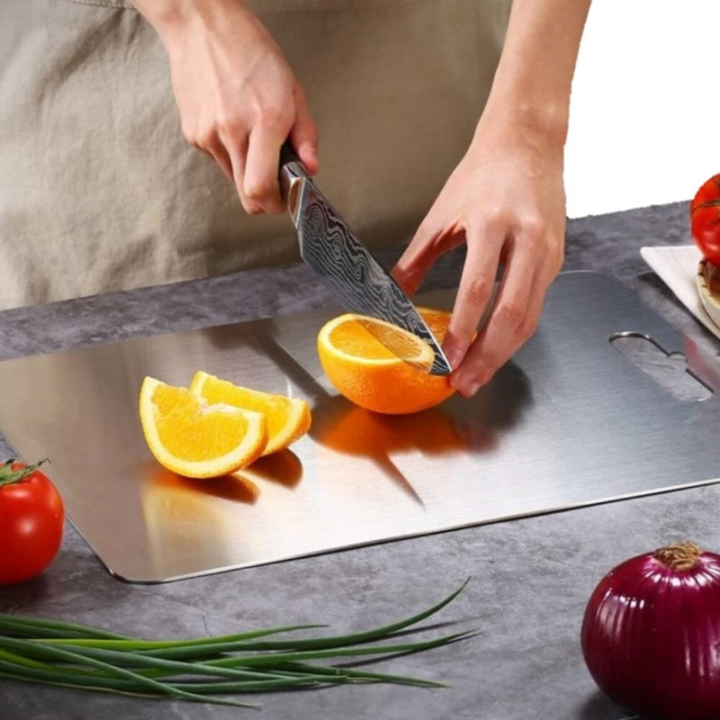 MAK BROTHERS Stainless Steel Kitchen,Choping Board Vegetable,Fruit Cutter,vegitable Chopper Stainless Steel Cutting Board(Silver Pack of 1 Dishwasher Safe)