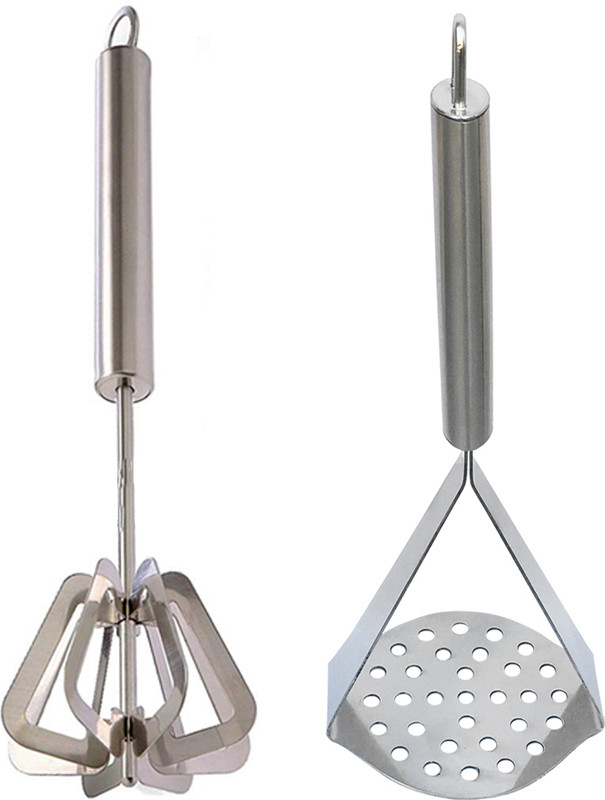 DreamBasket Stainless Steel Mathani / Hand Blender & Potato Masher / Pav Bhaji Kitchen Tool Set(Silver, Masher, Blender)