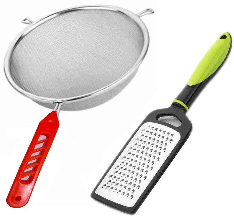 PuthaK Stainless Steel Mesh Quality Soup/Juice Strainer With Upgraded Cheese Grater Kitchen Tool Set(Strainer, Grater)