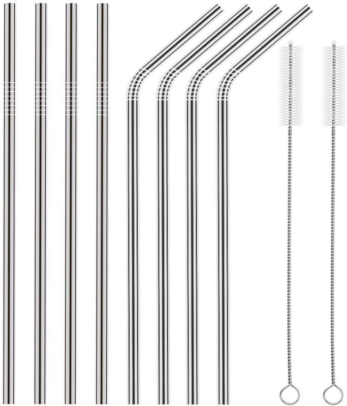 Relvix Stainless Steel Reusable Straws with Cleaning Brushes for Hot and Cold Drinks Kitchen Tool Set(Silver, Brush)
