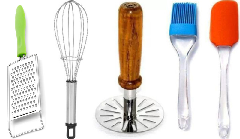 OMORTEX Grating mashing mixing combo of Kitchen Tool Set(Masher, Grater, Whisk, Brush, Spatula)