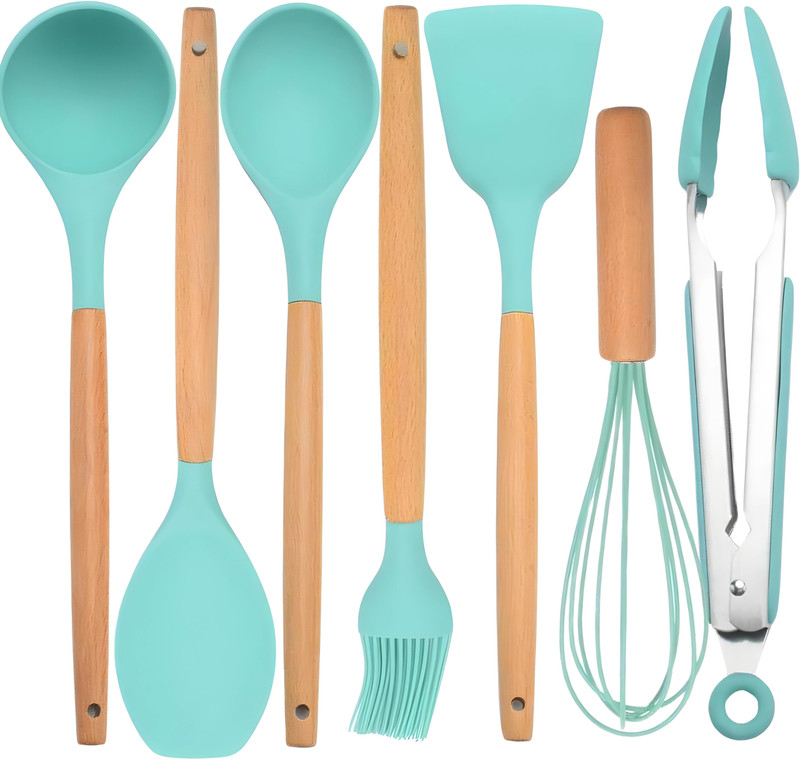 MONKHOOD Silicone Spatula Set, Wooden Handle, BPA-Free, Heat-Resistant Cooking Utensils, Non-Stick Spatula(Pack of 7)