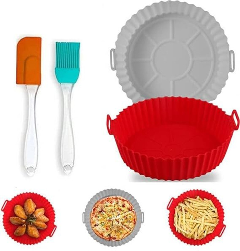 SANCORP Air Fryer Reusable Silicone Pot, with silicon bottle brush and spatula brush Kitchen Tool Set(Multicolor, Baking Tools)