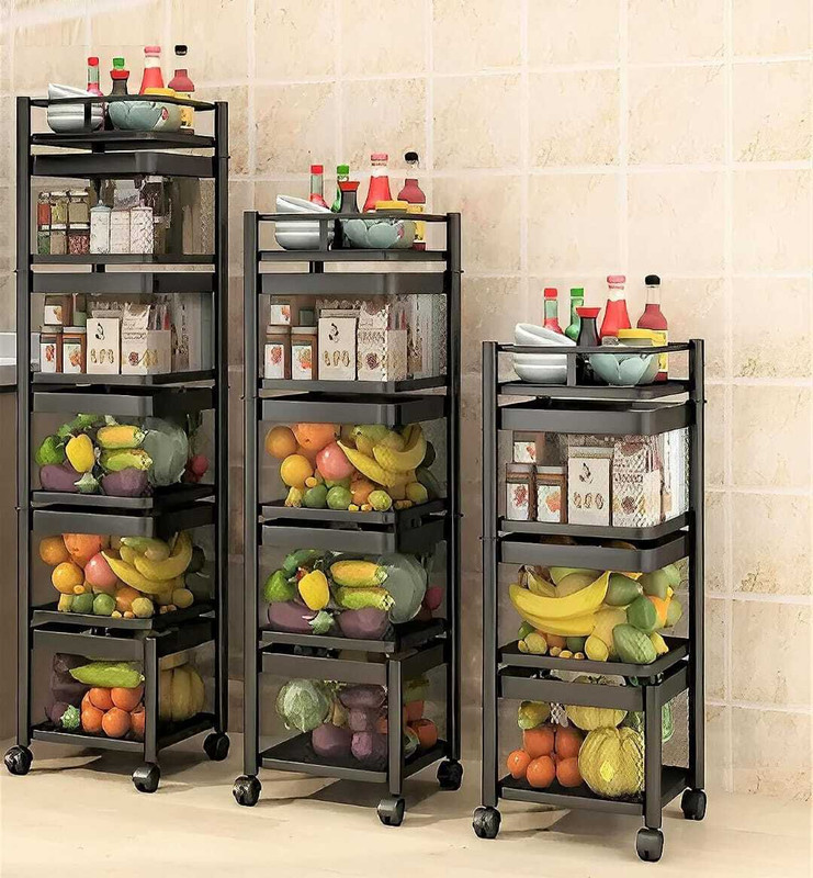 JSAAH 5 Layer Square design Trolly For kitchen, Rotating Trolly For Material storage. Bamboo Kitchen Trolley(DIY(Do-It-Yourself))
