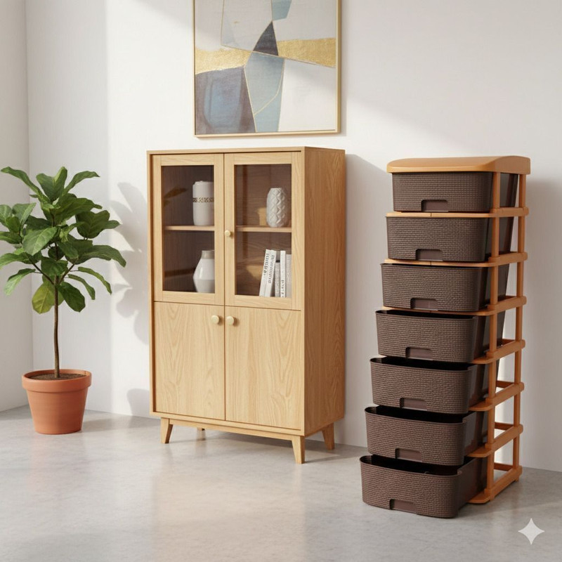 Surety for Safety 7 Layer Brown Nakoda Extra Strong Drawer Cabinet for Kitchen Storage Plastic Kitchen Trolley(DIY(Do-It-Yourself))