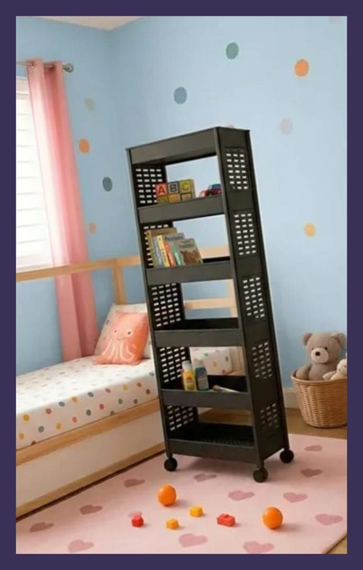 leros 5 Layer Black Tier Rolling Storage Kitchen Storage Organizer Kitchen Trolley Plastic Kitchen Trolley(DIY(Do-It-Yourself))
