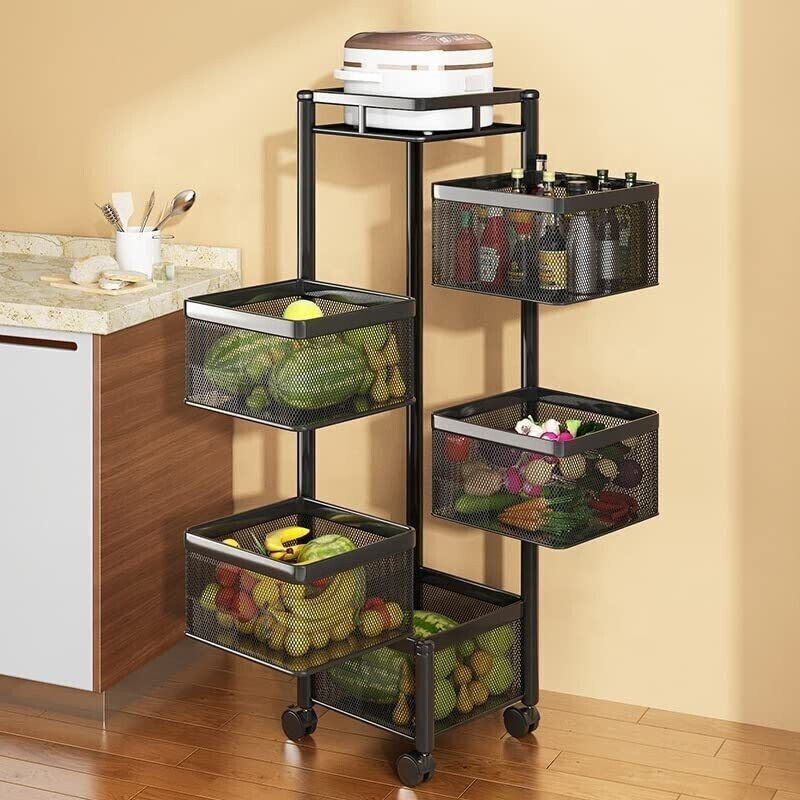 TEX-RO Portable Storage Rack Square Basket Organizer, 5 Layer Iron Kitchen Trolley(Pre-assembled)