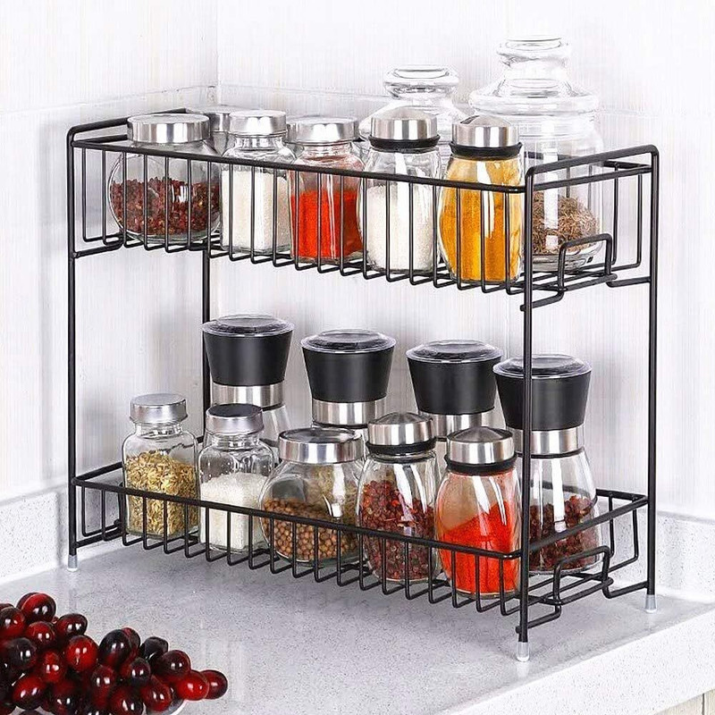 S-B-S Store Spice Rack 2 Tier Kitchen Countertop Organizer ( Black )|kitchen accessories | Iron Kitchen Trolley(DIY(Do-It-Yourself))