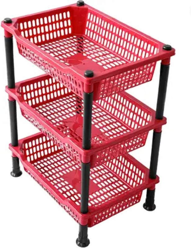 HEM ENTERPRISE multistack pro 3 Plastic Fruit & Vegetable Basket(Pink)