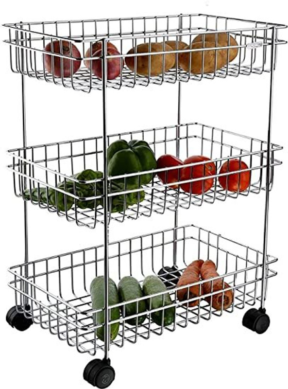 DEVRSHREE Magic 3 Layer Stainless Steel Kitchen Steel Kitchen Stainless Steel Kitchen Trolley(Pre-assembled)