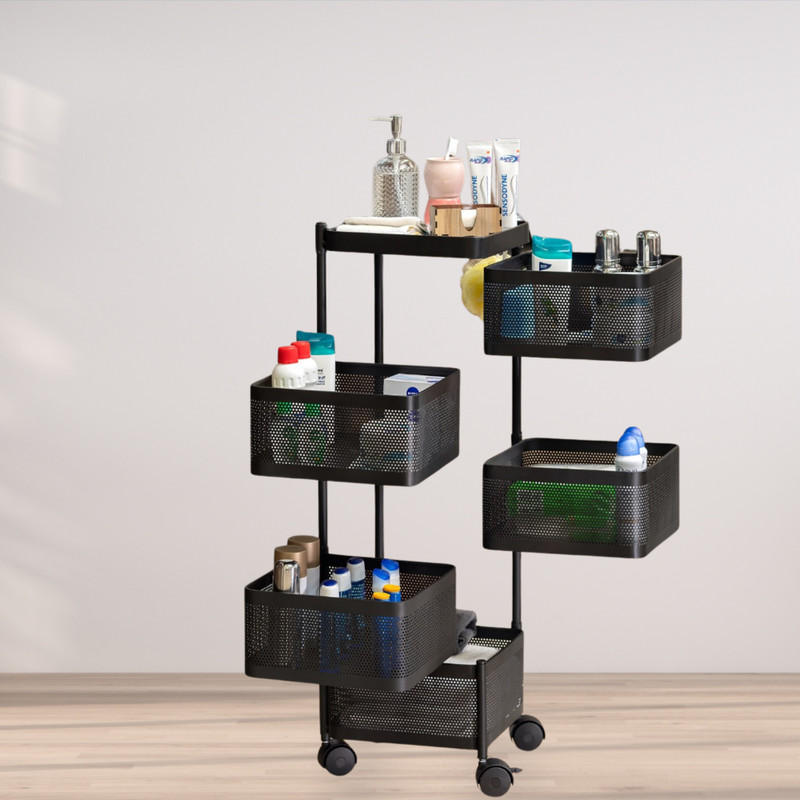 RTM Space Efficient 4 Layer Kitchen Basket Stand with Wheels Iron Kitchen Trolley(Pre-assembled)