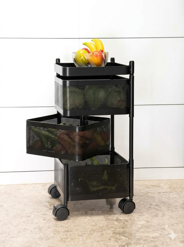 VIANINTL 1357 2 Carbon Steel Kitchen Trolley(Pre-assembled)