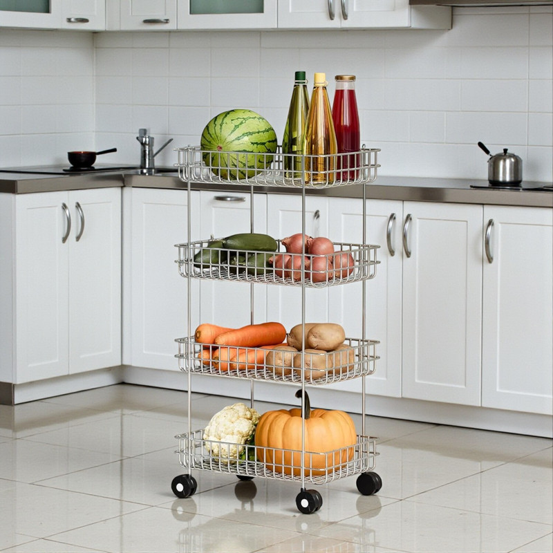 Flipkart SmartBuy 4 Tier Metal Wire Basket Kitchen Organizer Vegetable Fruit Storage Rack Stand Iron Kitchen Trolley(Pre-assembled)