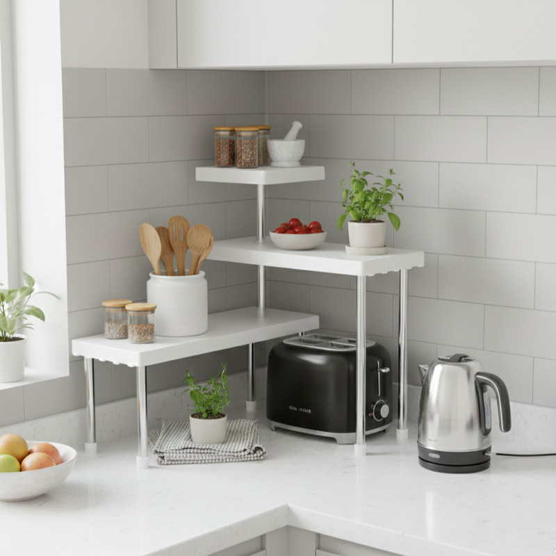 Umax Utensil Kitchen Rack Plastic, Steel 3 Tier Kitchen Countertop Organizer Rack | Modern Kitchen Shelf Organizer